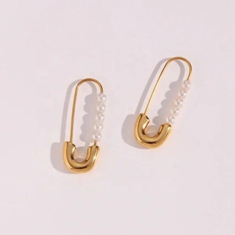 NEW 18K GOLD CLASSIC PEARL HOOP EARRINGS - Picture 3 of 6